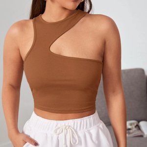 SHEIN Asymmetrical Shoulder Crop Top L